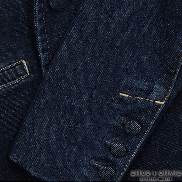 Alice + Olivia **NWT** Macey Dark Rinse Denim Fitted Blazer - Picture 12 of 16